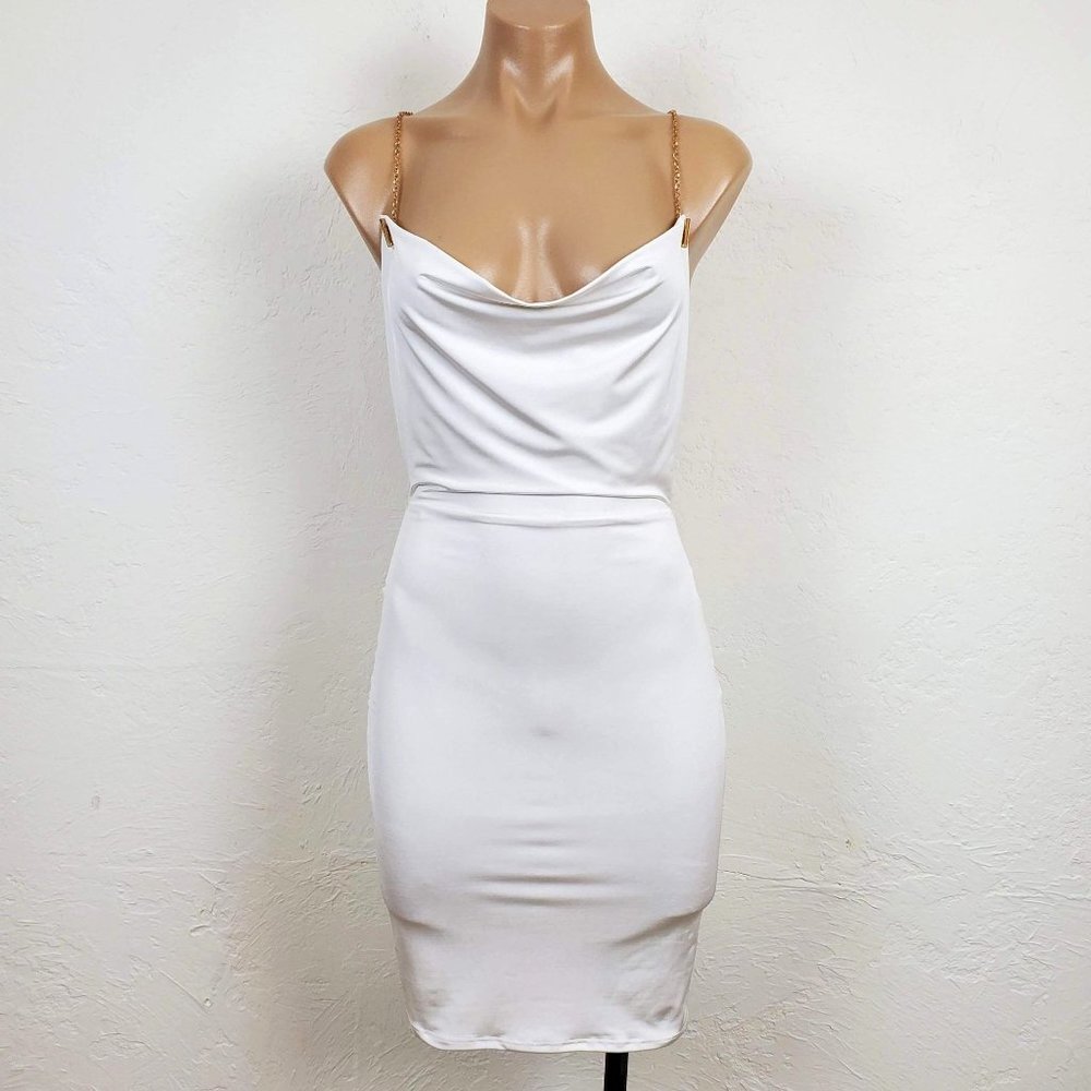Fashion Nova Chain Mini Dress S White Sleeveless Bodycon